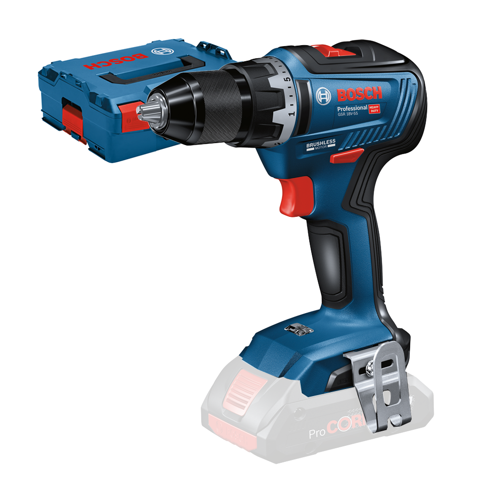 BOSCH GSR 18V-55 (SOLO) Masina de gaurit si insurubat brushless, Li-Ion, 55Nm, fara acumulator in set + L-BOXX