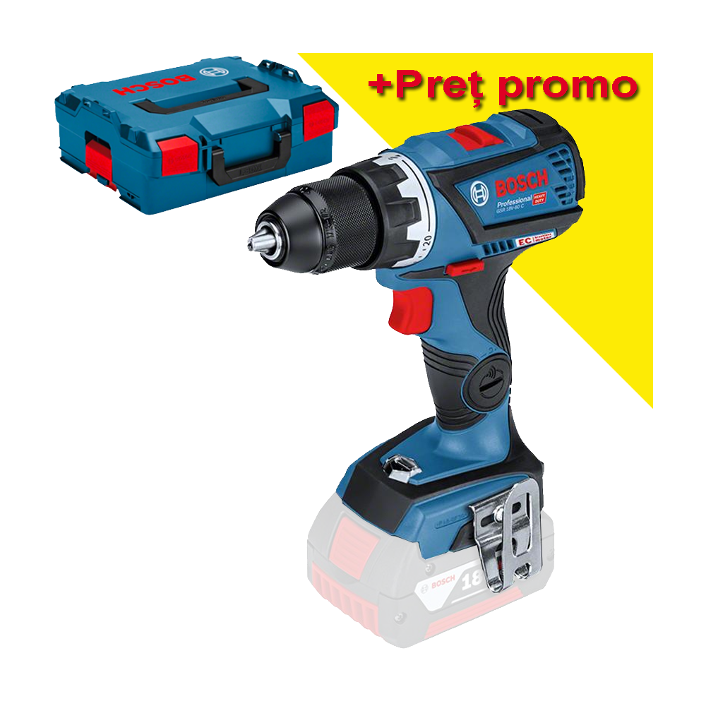 BOSCH GSR 18V-60 C (SOLO) Masina de gaurit si insurubat brushless, Li-Ion, 60Nm + L-BOXX, fara acumulator in set