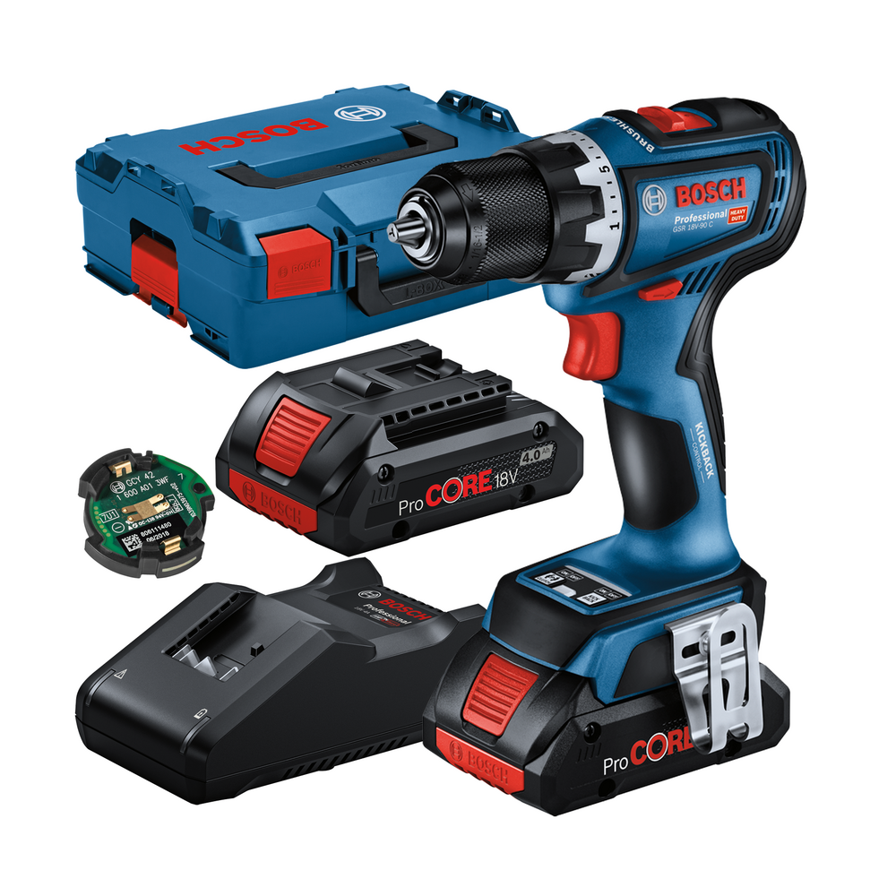 BOSCH GSR 18V-90 C Masina de gaurit si insurubat brushless cu 2 acumulatori Li-Ion, 4Ah ProCore, 64Nm + Modul + L-BOXX