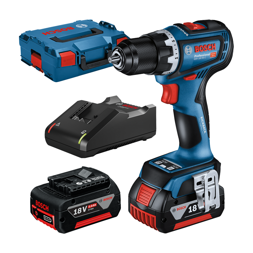 BOSCH GSR 18V-90 C Masina de gaurit si insurubat brushless cu 2 acumulatori Li-Ion, 5Ah, 64Nm + L-BOXX