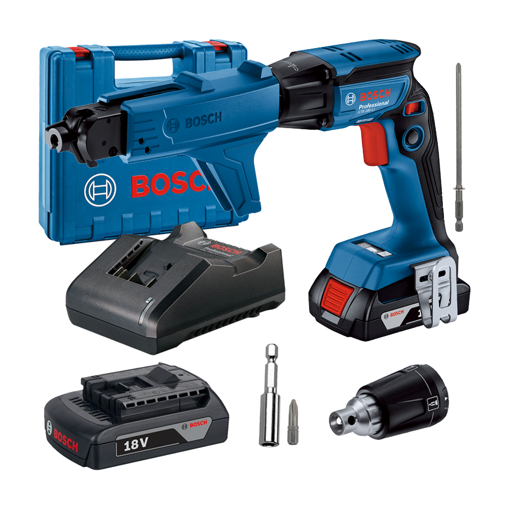 BOSCH GTB 185-LI + GMA 55 Masina de insurubat brushless, cu 2 acumulatori Li-Ion, 2Ah, cu incarcator de 2Ah GAL18V-20 + Valiza +