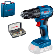 BOSCH GSB 185-LI (SOLO) Masina de gaurit cu percutie brushless Li-Ion, 50Nm + Valiza + Caseta 31 biti cu adaptor, fara acumulato