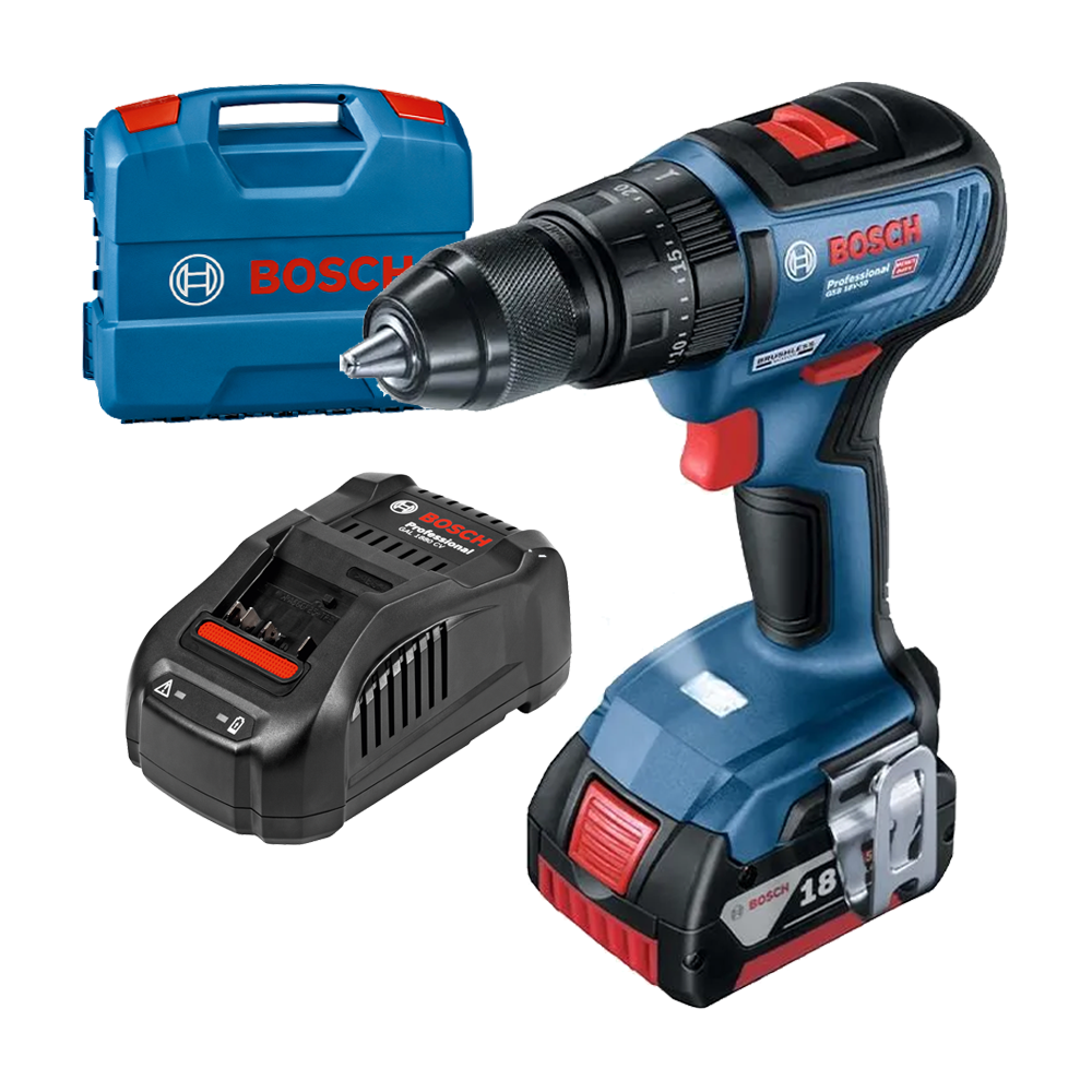 BOSCH GSB 18V-50 Masina de gaurit cu percutie brushless cu 1 acumulator Li-Ion 5Ah, 50Nm, cu incarcator rapid de 8Ah GAL1880CV +