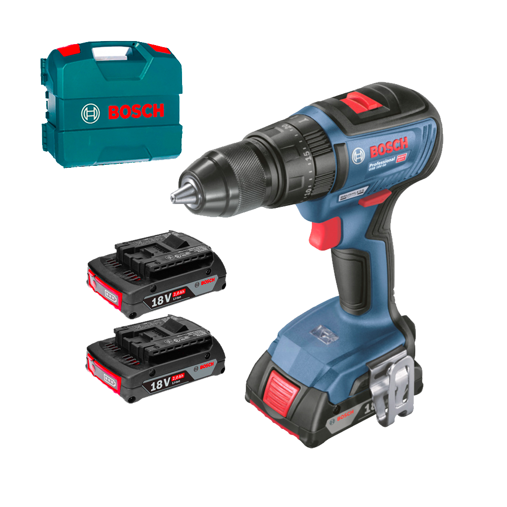 BOSCH GSB 18V-50 Masina de gaurit cu percutie brushless cu 3 acumulatori Li-Ion, 2Ah, 50Nm, cu incarcator de 2Ah GAL18V-20 in Va