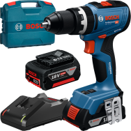 BOSCH GSB 18V-65 Masina de gaurit cu percutie brushless cu 2 acumulatori Li-Ion, unul de 2Ah si unul de 4Ah, 65Nm + Valiza L-CAS