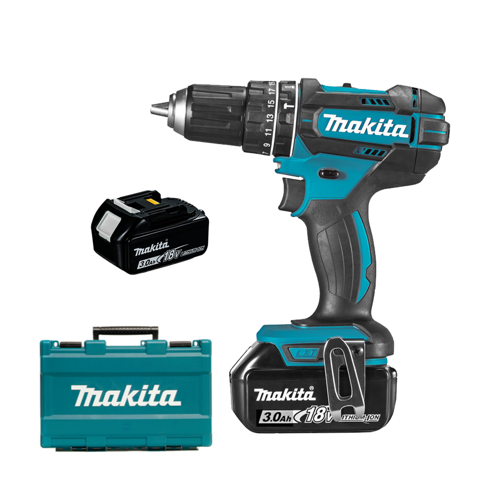 MAKITA DHP482RFE Masina de gaurit cu percutie cu 2 acumulatori Li-Ion, 18V, 3Ah, 62Nm