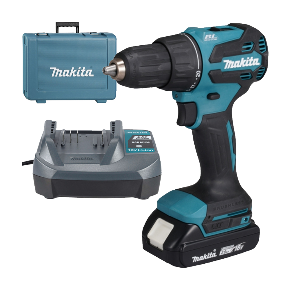 MAKITA DHP490WV Masina de gaurit cu percutie brushless, cu 1 acumulator 2Ah, Li-Ion, 18V, 65Nm