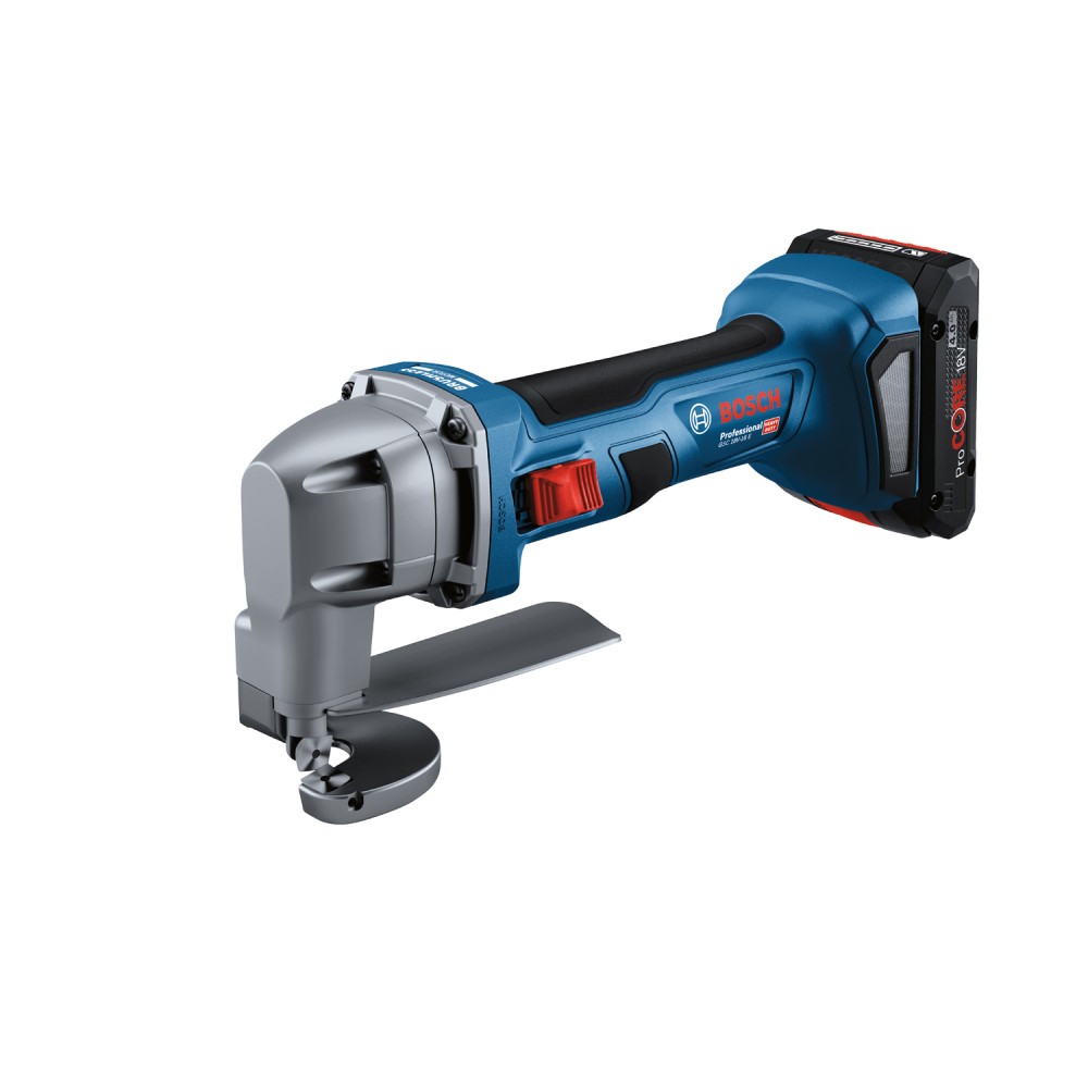 BOSCH GSC 18V-16 E Foarfeca pentru tabla cu 2 acumulatori Li-Ion, 4Ah ProCore + Incarcator 4Ah + L-BOXX