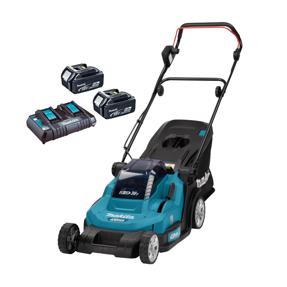 MAKITA DLM432PT2 Masina de tuns iarba cu 2 acumulatori Li-Ion, 2x18V, 5Ah, latime 43 cm + Incarcator