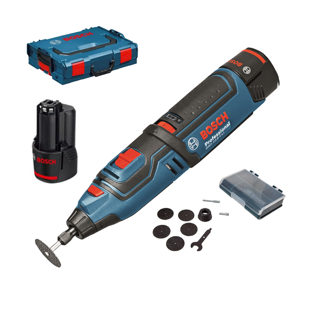 BOSCH GRO 12V-35 Multifunctional rotativ cu 2 acumulatori Li-Ion, 2Ah + L-BOXX