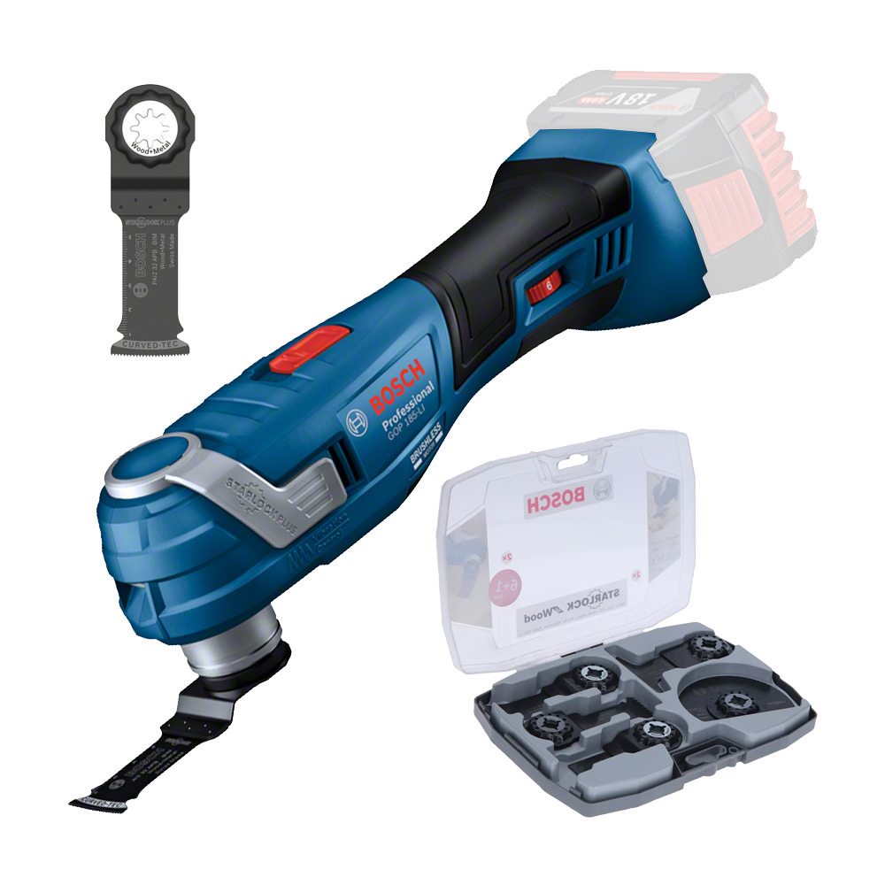 BOSCH GOP 18V-34 (SOLO) Multicutter brushless Li-Ion + Set 7 accesorii, fara acumulator in set