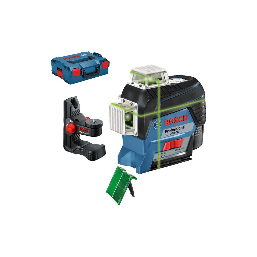 BOSCH GLL 3-80 CG + BM 1 (SOLO) Nivela laser cu linii verzi (30 m)  cu Bluetooth + Suport + L-BOXX