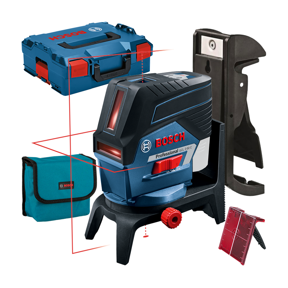BOSCH GCL 2-50 C + RM 2 + BM 3 (SOLO) Nivela laser cu linii (20 m) + Suport professional + Clema pentru tavan + L-BOXX