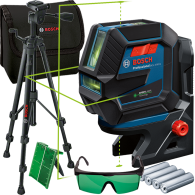 BOSCH GCL 2-50 G + RM 10 + BT 150 Nivela laser verde cu linii (20 m) + Suport professional + Stativ +  Ochelari pentru laser ver