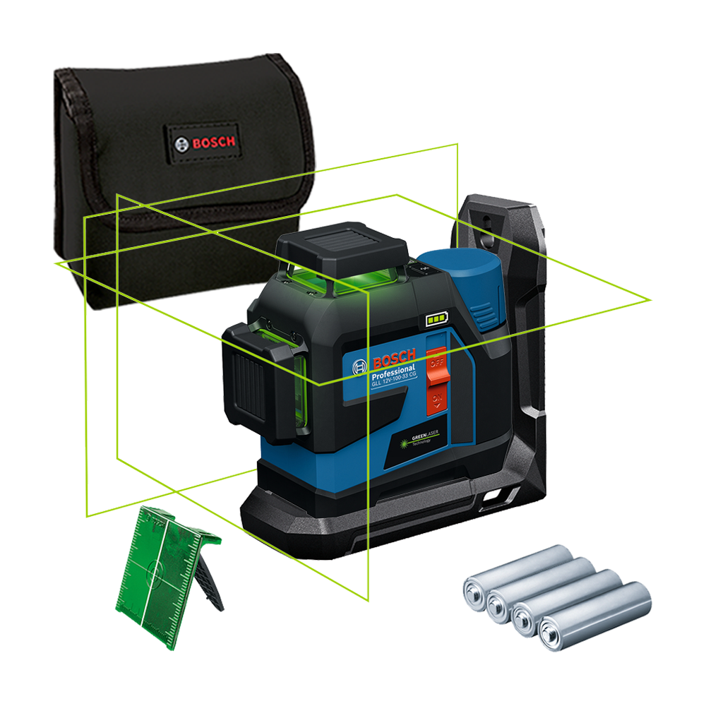 BOSCH GLL 12V-100-33 CG + LB 10 Nivela laser cu linii verzi (100 m) + Suport universal