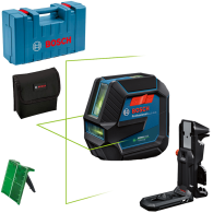 BOSCH GLL 2-15 G + LB 10 + DK 10 Nivela laser cu linii verzi (15 m) + Suport universal + Clema de prindere pe tavan + Valiza