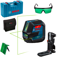 BOSCH GLL 2-15 G + LB 10 + DK 10 Nivela laser cu linii verzi (15 m) + Suport universal + Clema de prindere pe tavan + Valiza +