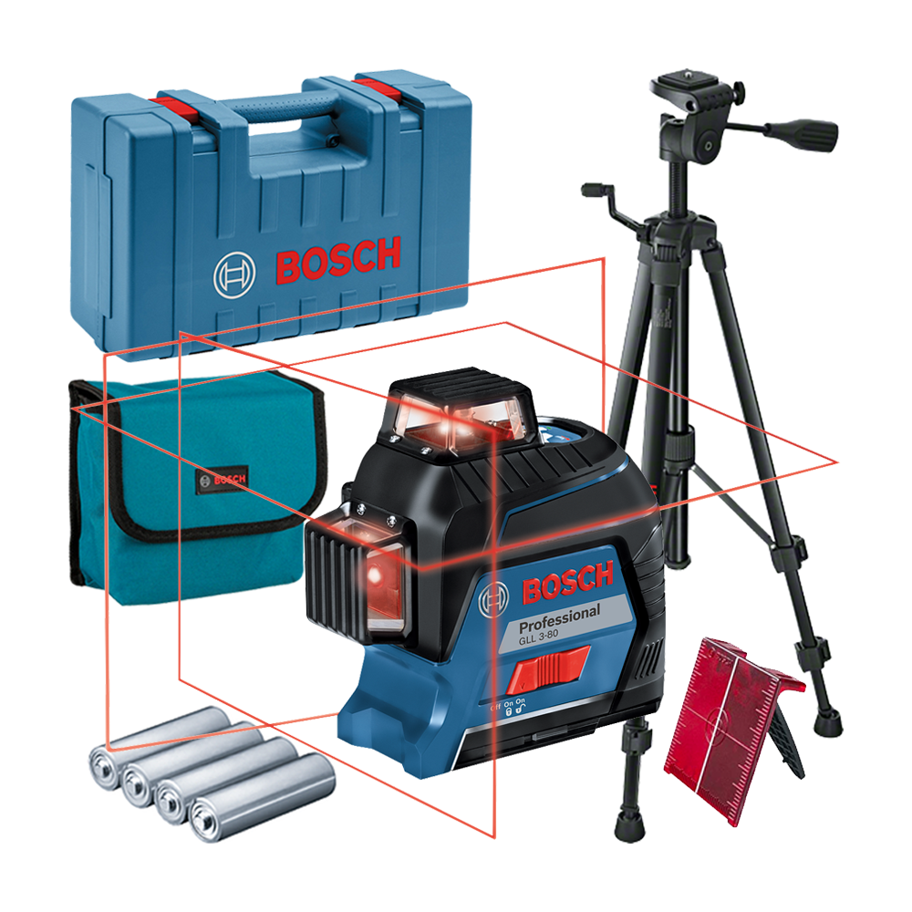 BOSCH GLL 3-80 + BT 150 Nivela laser cu linii (30 m) + Valiza + Stativ