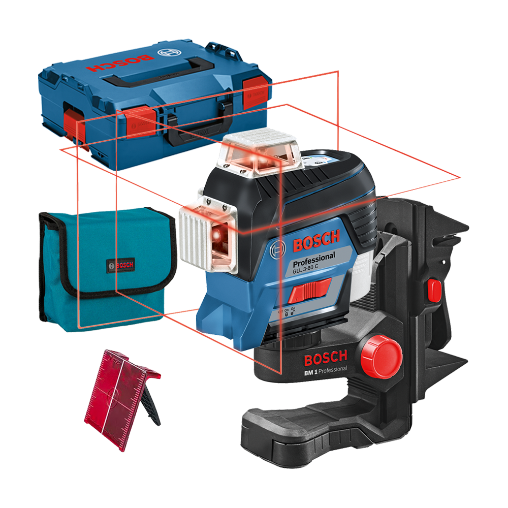 BOSCH GLL 3-80 C + BM 1 (SOLO) Nivela laser cu linii (30 m) + Suport + L-BOXX