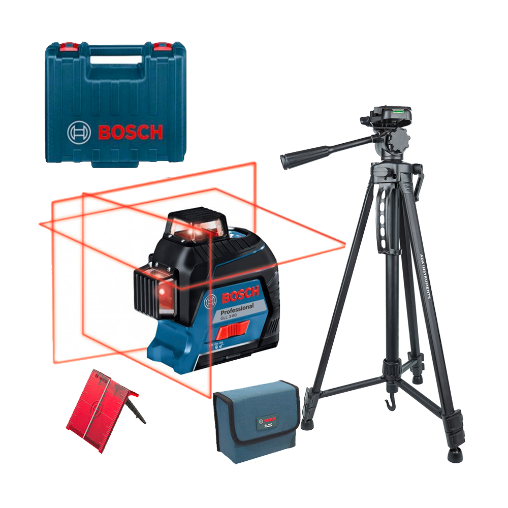 BOSCH GLL 3-80 Nivela laser cu linii (30 m) + Valiza + ADA DIGIT 167 Stativ pentru constructii 167 cm