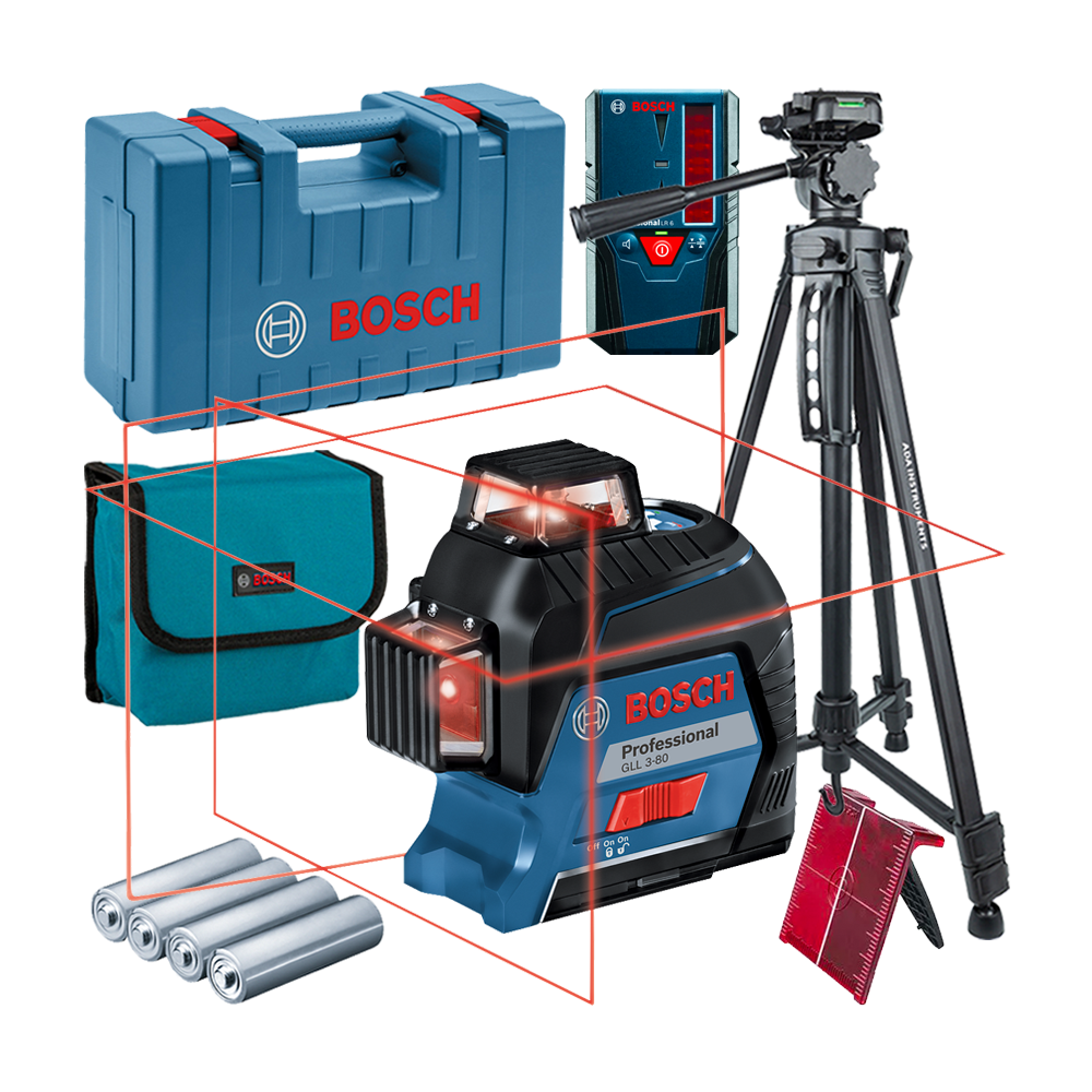 BOSCH GLL 3-80 Nivela laser cu linii (30 m) + Valiza + ADA DIGIT 167 Stativ pentru constructii 167 cm + LR 6 Receptor