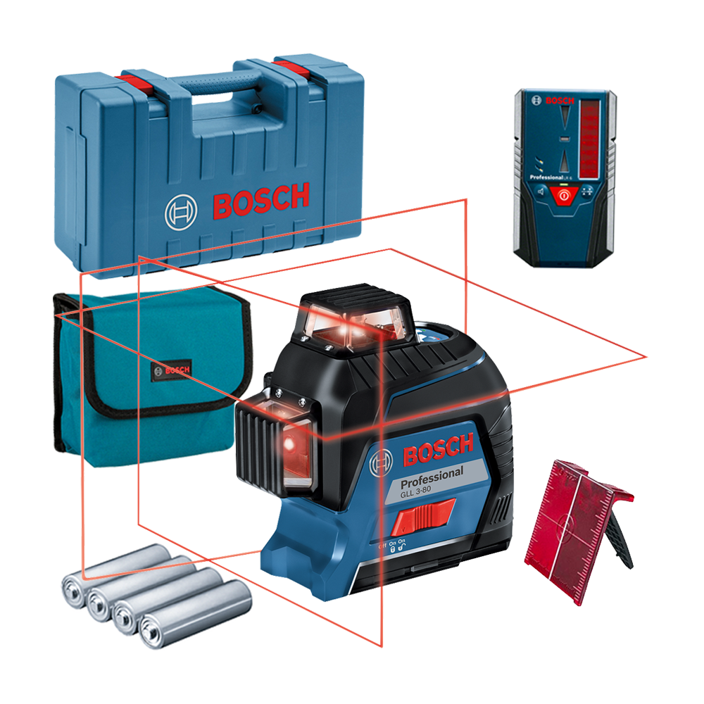 BOSCH GLL 3-80 Nivela laser cu linii (30 m) + Valiza + LR 6 Receptor