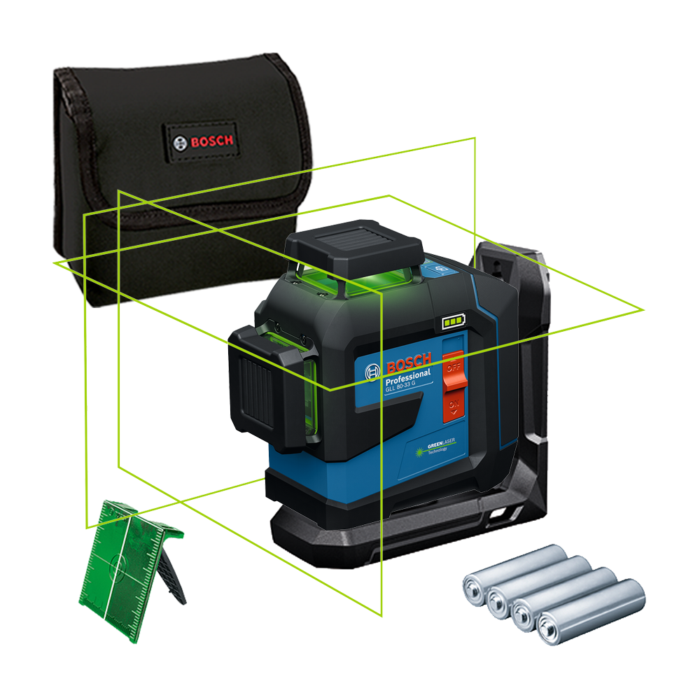 BOSCH GLL 80-33 G + LB 10 Nivela laser cu linii verzi (30 m) + Suport