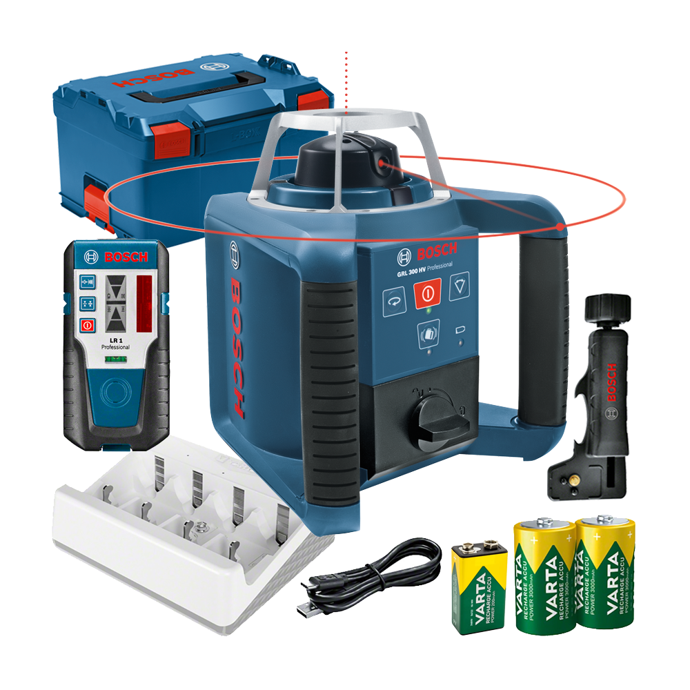 BOSCH GRL 300 HV + LR 1 Nivela laser rotativa (300 m) + Receptor + L-BOXX