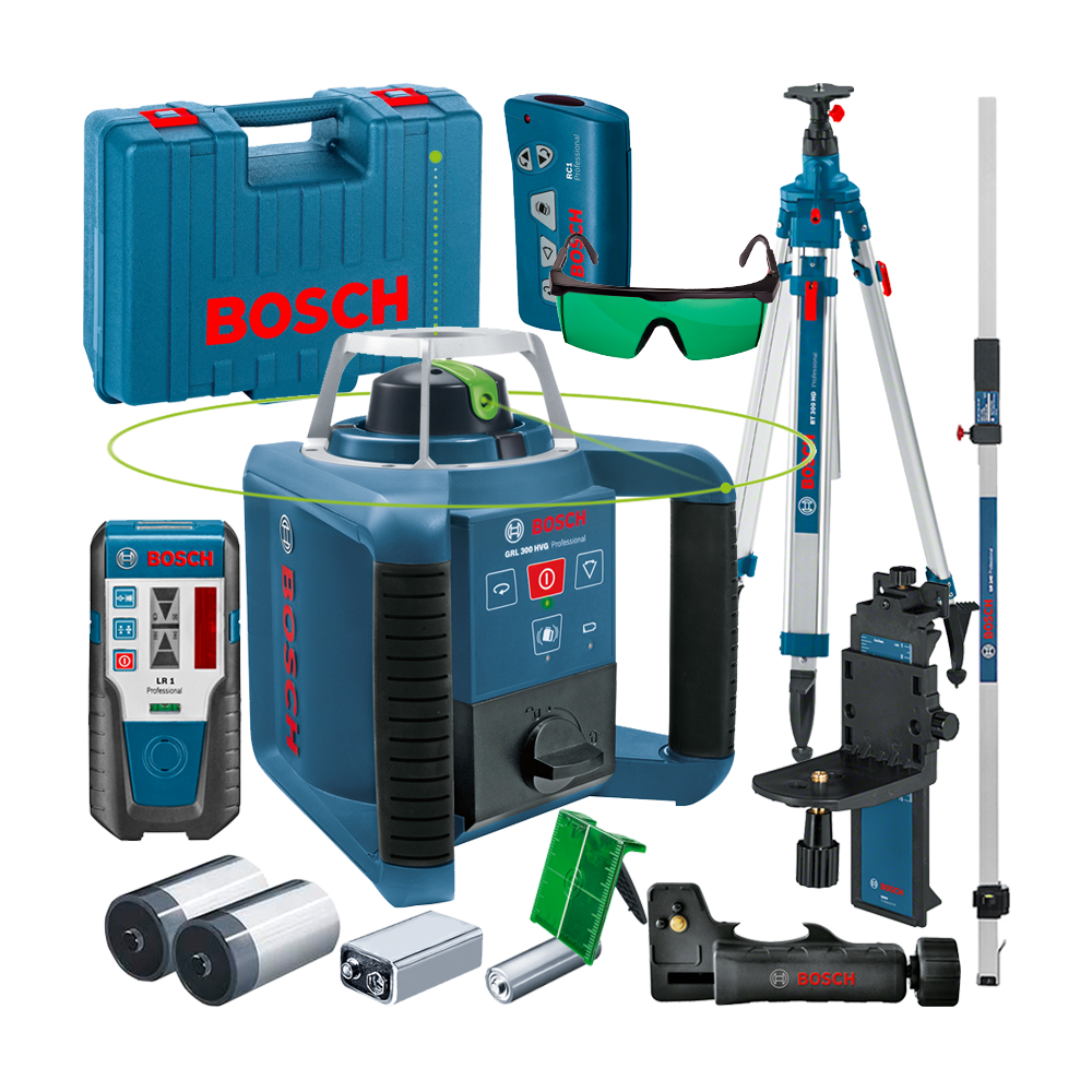 BOSCH GRL 300 HVG Nivela laser rotativa cu laser VERDE (300 m) +  BT 300 HD Trepied + GR 240 Rigla