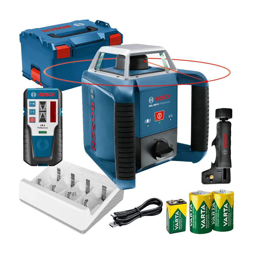 BOSCH GRL 400 HV + LR 1 Nivela laser rotativa (400 m) + Receptor + L-BOXX