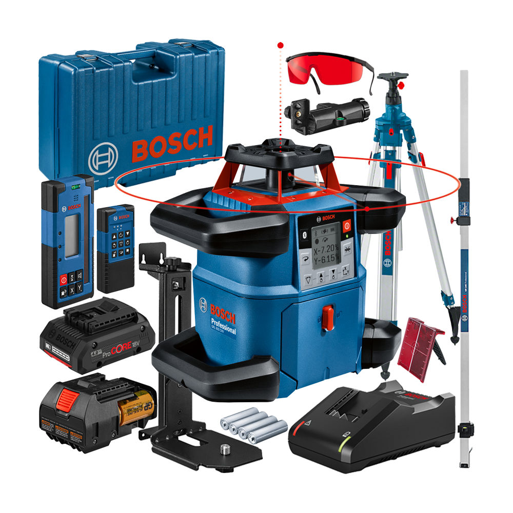 BOSCH GRL 600 CHV + LR 60 + RC 6 Nivela laser rotativa orizontal/vertical (600 m) + Receptor si telecomanda + BT 300 Trepied + G