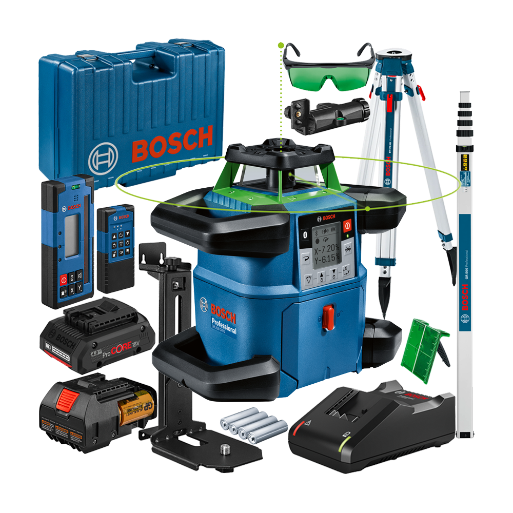 BOSCH GRL 650 CHVG Nivela laser rotativa cu laser VERDE (650 m) + Receptor si telecomanda + BT 170 Trepied + GR 500 Rigla