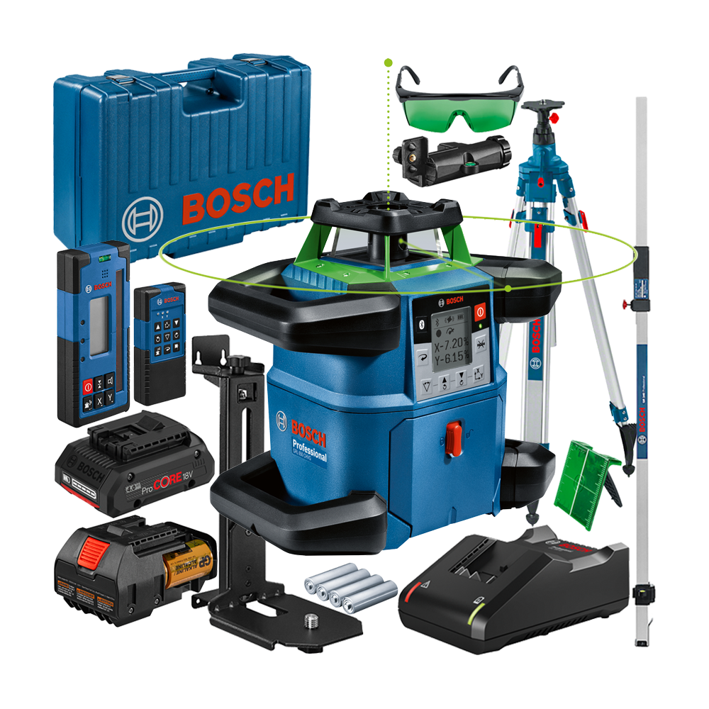 BOSCH GRL 650 CHVG Nivela laser rotativa cu laser VERDE (650 m) + Receptor si telecomanda + BT 300 Trepied + GR 240 Rigla
