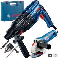 BOSCH GBH 240 Ciocan rotopercutor SDS-plus 720 W, 2.5 J + Mandrina cu cheie cu adaptor SDS-Plus + GWS 750 S (125) Polizor unghiu