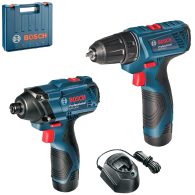 BOSCH Kit 2 scule 12 V GSR 120-LI Masina de gaurit si insurubat + GDR 120-LI Surubelnita cu impact cu 2 acumulatori Li-Ion, 2Ah