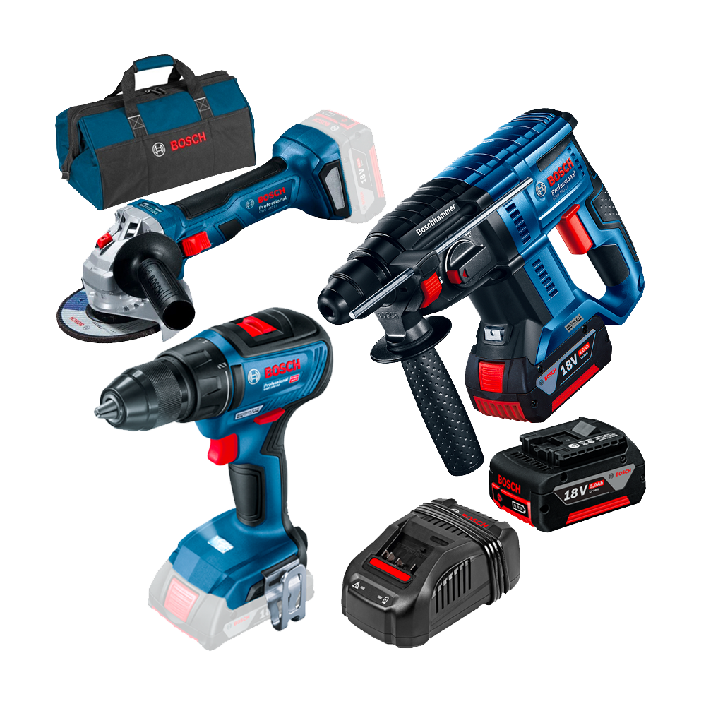 BOSCH GBH 180-LI Ciocan rotopercutor brushless, cu 2 acumulatori Li-Ion 5Ah, 2J + GSR 18V-50 Masina de gaurit Li-Ion, 50Nm + GWS