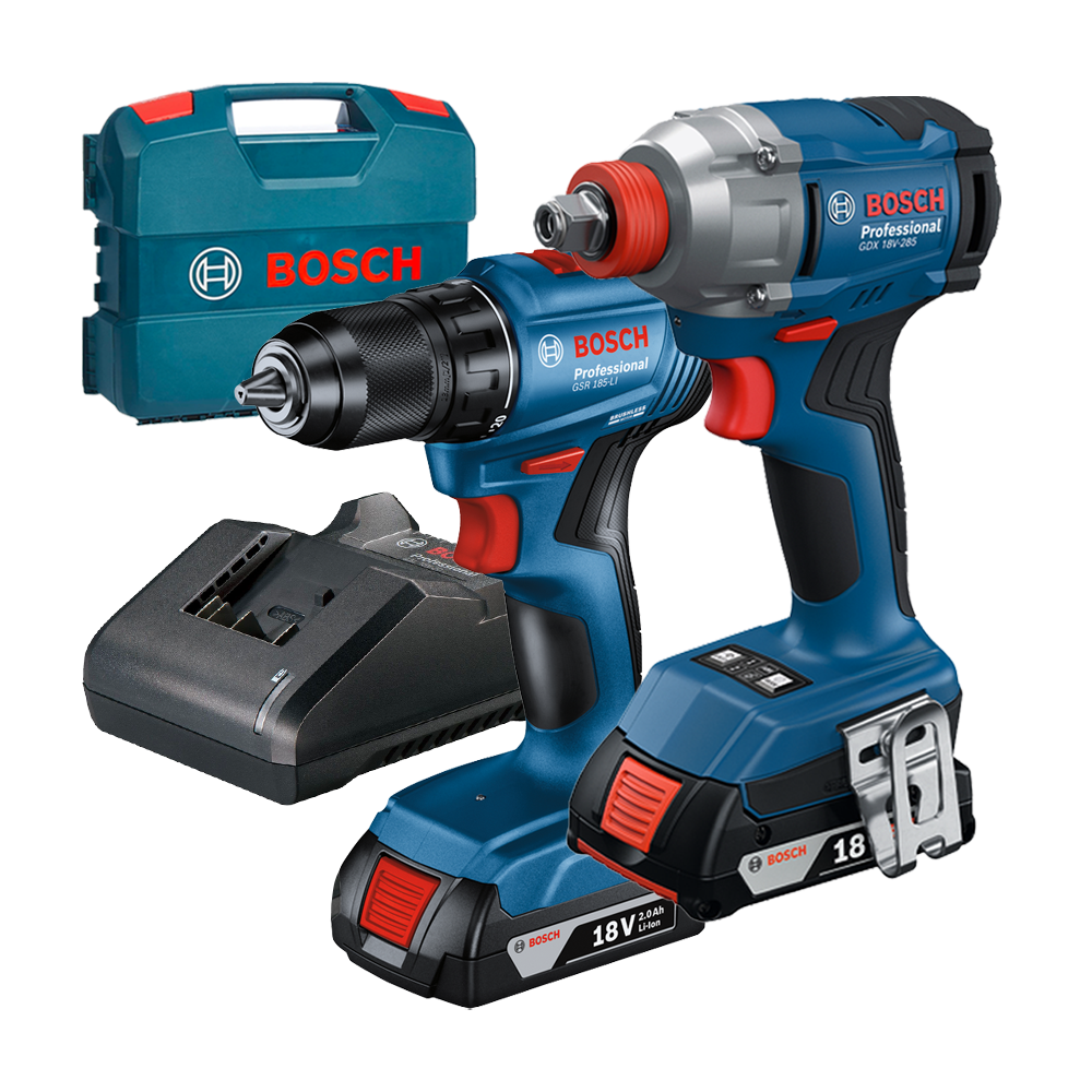 BOSCH GDX 18V-285 Masina de insurubat cu impact brushless, cu 2 acumulatori Li-Ion, 2Ah, 285Nm +  GSR 185-LI Masina de gaurit si