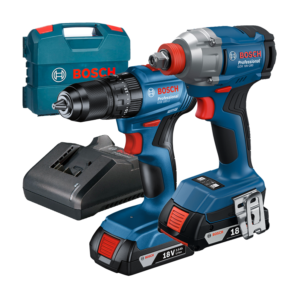 BOSCH GDX 18V-285 Masina de insurubat cu impact brushless, cu 2 acumulatori Li-Ion, 2Ah, 285Nm + GSB 185-LI Masina de gaurit cu