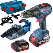 BOSCH GSB 18V-50 Masina de gaurit cu percutie brushless cu 2 acumulatori Li-Ion, 5Ah, 50Nm + L-BOXX + GAS 18V-1 (SOLO) Aspirator