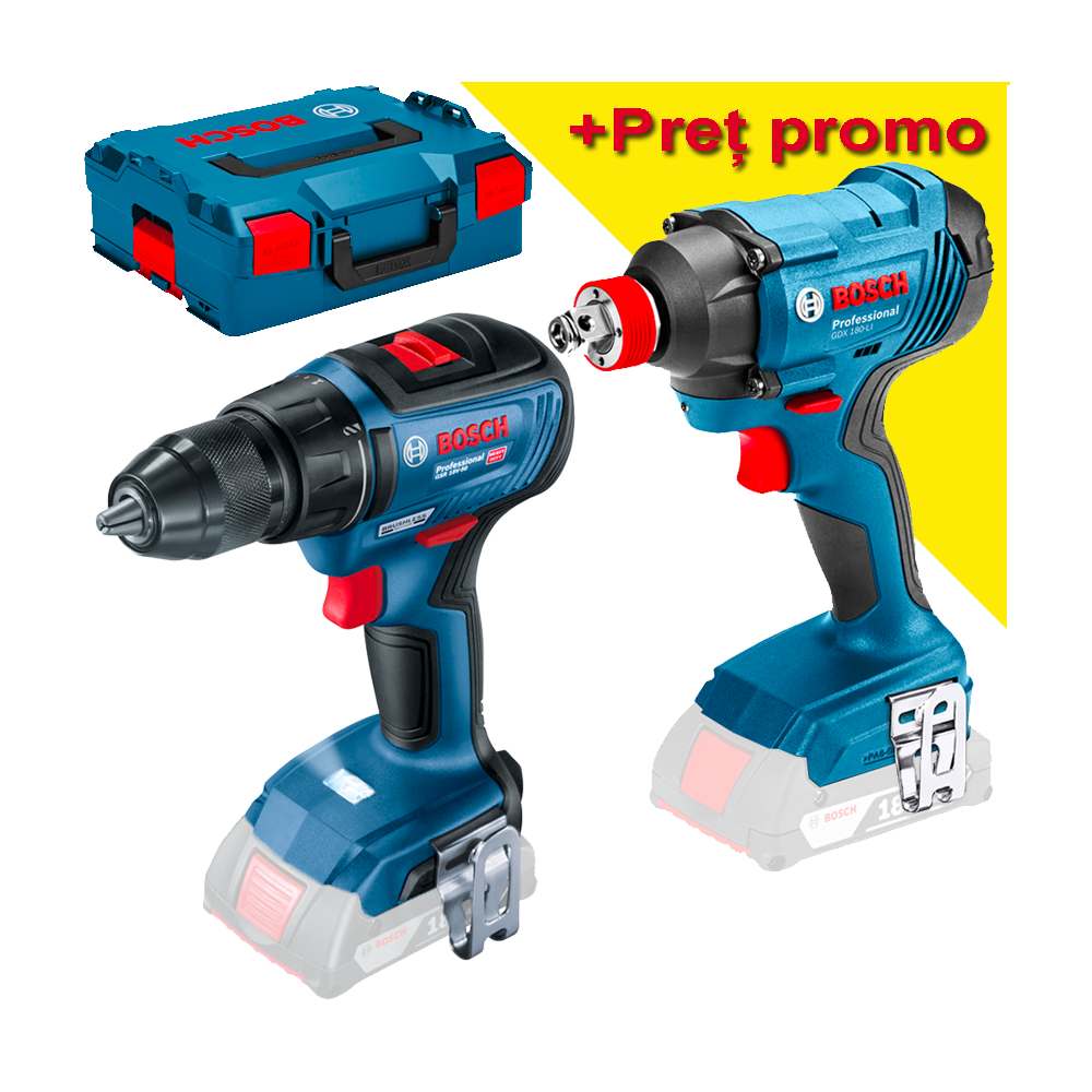 BOSCH GSR 18V-50 Masina de gaurit si insurubat brushless + GDX 180-LI Masina de insurubat cu impact, 180Nm + L-BOXX
