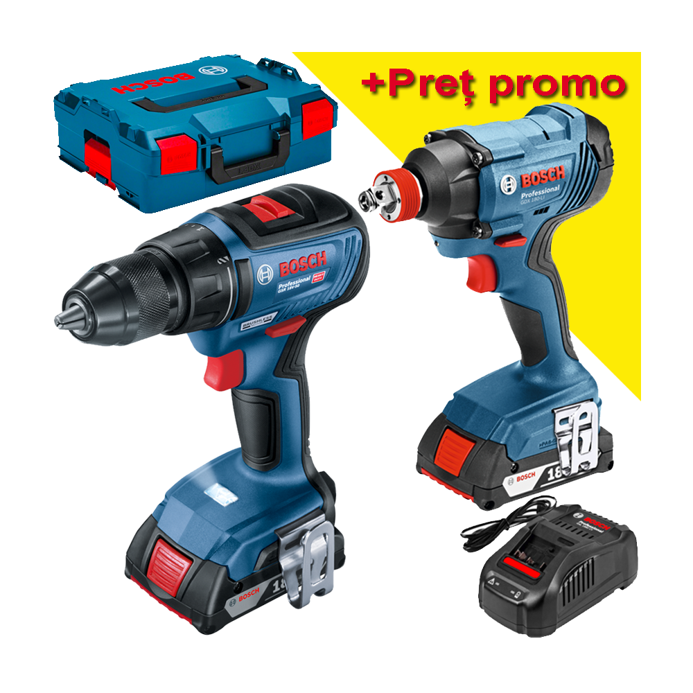 BOSCH GSR 18V-50 Masina de gaurit si insurubat brushless cu 2 acumulatori Li-Ion, 4Ah ProCore, 50Nm, cu incarcator rapid de 8Ah