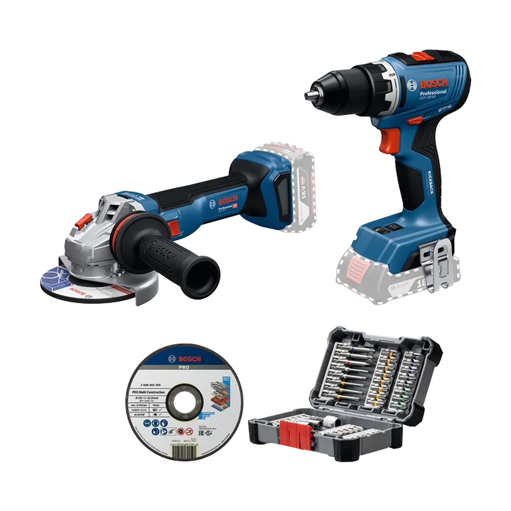 BOSCH Kit 2 scule 18V (SOLO) GSR 18V-65 Masina de gaurit si insurubat brushless, Li-Ion, 63Nm + 18V-11 (SOLO) Polizor unghiular