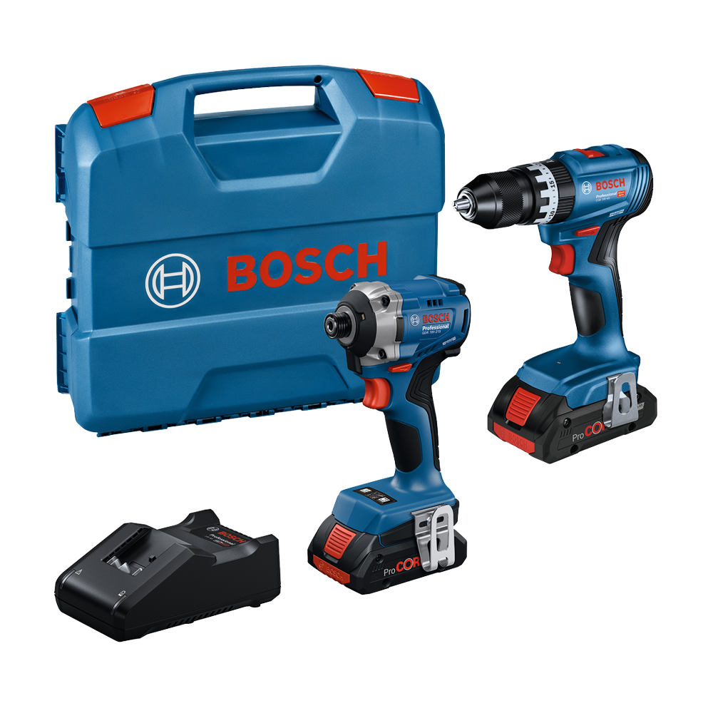 BOSCH Kit 2 scule 18V GDR 18V-215 Surubelnita cu impact brushless, cu 2 acumulatori Li-Ion, 4Ah, 215Nm + GSB 18V-45 Masina de ga