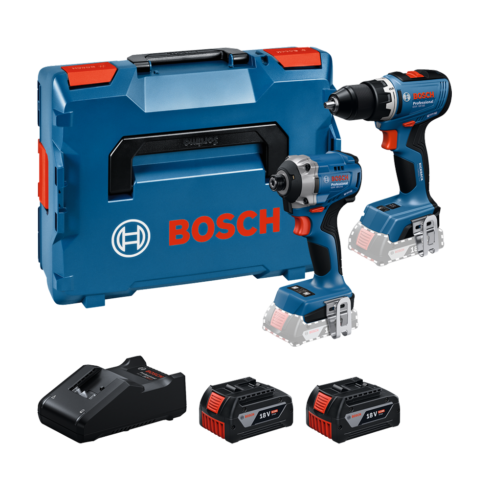 BOSCH Kit 2 scule 18V GSR + GDR + 2x GBA 5.0 Ah + GAL 18V-40 + L-BOXX