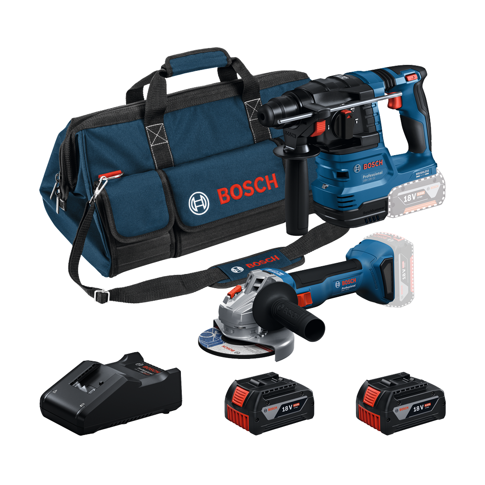 BOSCH Kit 2 scule 18V GWS 18V-8 + GBH 18V-22 + 2 x GBA 18V 4.0Ah + GAL + Geanta textil