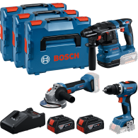 BOSCH Kit 3 scule 18V GBH 18V-22 Ciocan rotopercutor brushless, Li-Ion, 1.9J + GSR 18V-65 Masina de gaurit si insurubat brushles