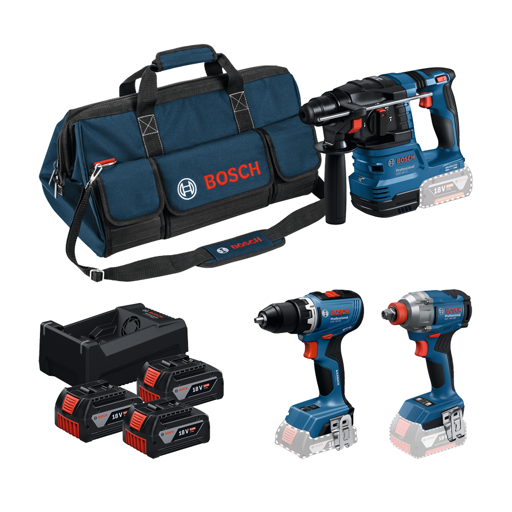 BOSCH Kit 3 scule 18V GSR + GDX + GBH + 3x5.0Ah + GAL 12V/18V-80 + Geanta textil