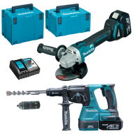 MAKITA DLX2125TJ1 Kit 2 scule 18V (DGA504Z + DHR243Z) cu 2 acumulatori Li-Ion LXT, de 5Ah + MakPac Tip 3 + MakPac Tip 4