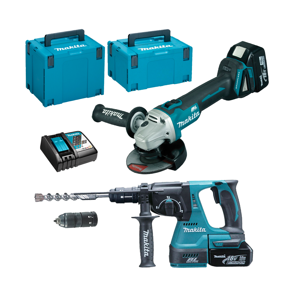 MAKITA DLX2125TJ1 Kit 2 scule 18V (DGA504Z + DHR243Z) cu 2 acumulatori Li-Ion LXT, de 5Ah + MakPac Tip 3 + MakPac Tip 4