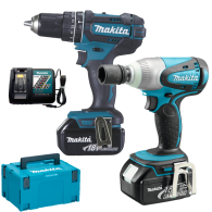 MAKITA DLX2133J Kit 2 scule 18V (DHP482Z + DTW251Z) cu 2 acumulatori Li-Ion LXT, de 3Ah + Makpac